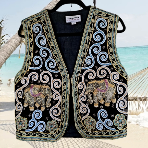 Carol Horn Jackets & Blazers - Vintage Carol Horn Workshop 🐘 Elephant 🐘 Vest Embellished Beads Sequins Ethnic